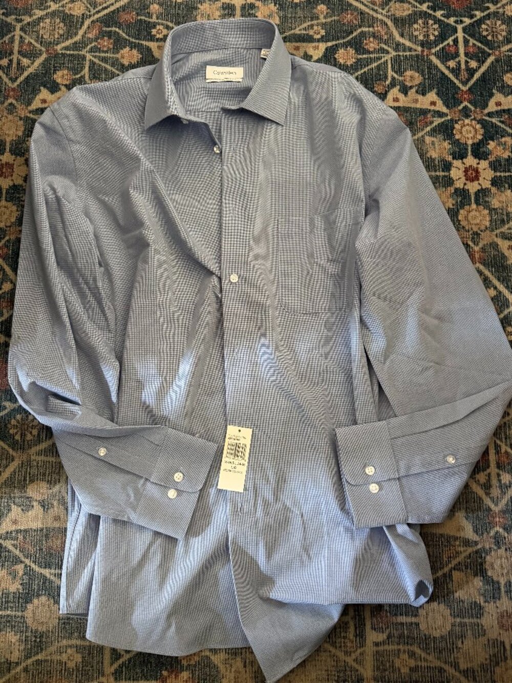 NEW W/TAGS: CALVIN KLEIN - Men's Dress Shirt - Blue Textured Pattern SIZE L